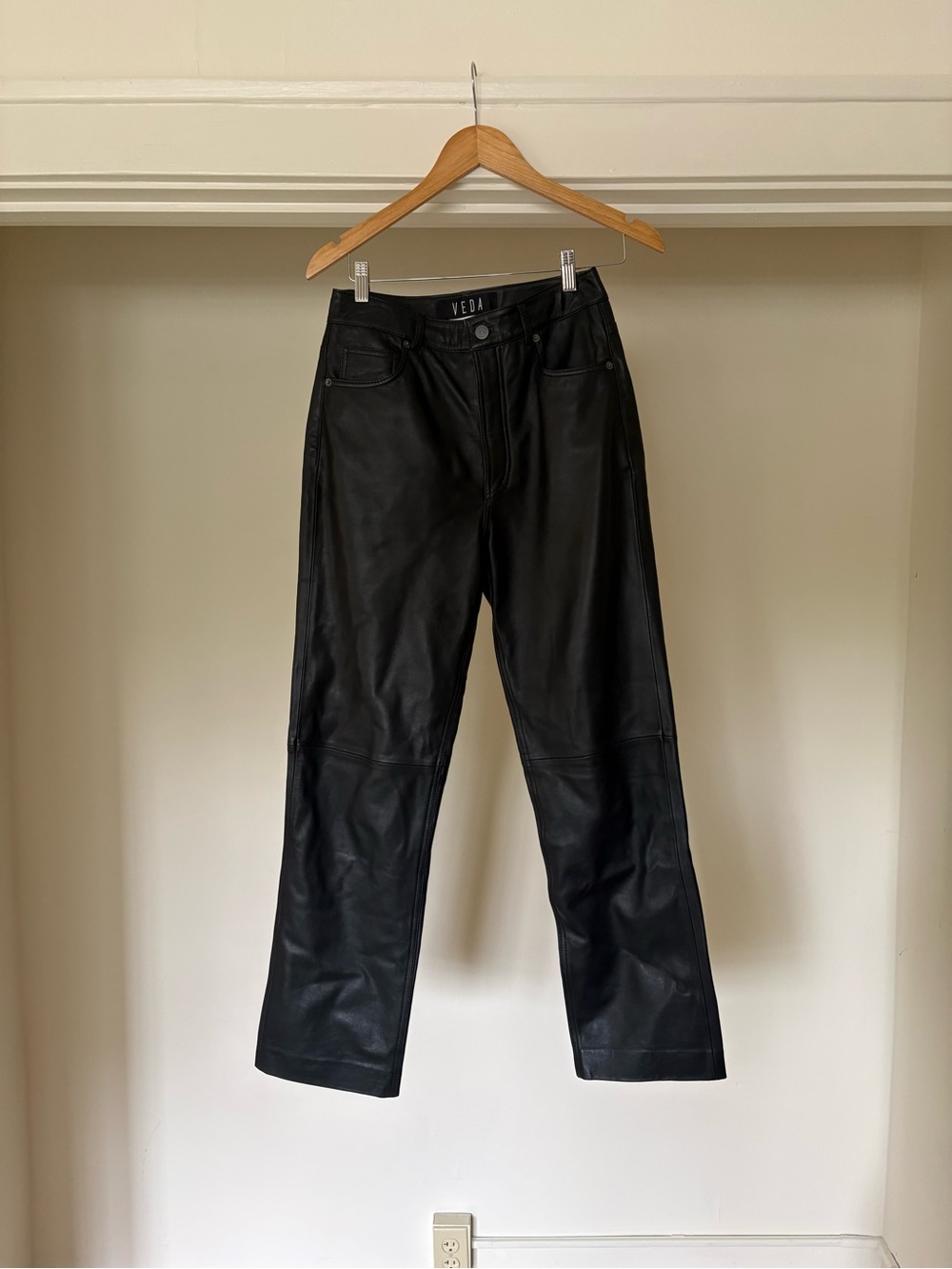 Reformation Cynthia VEDA Black Leather Straight-Leg Women’s Jeans 100% Leather